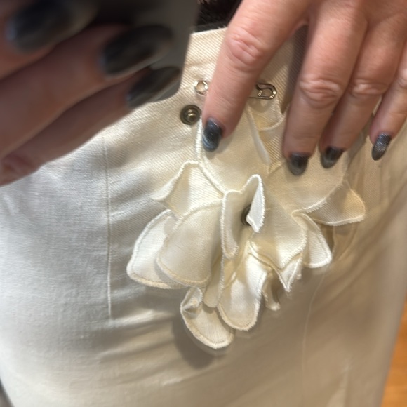 Sonia Rykiel high waist 💯 linen lined tailored pencil midi skirt w flower FR40 - Picture 4 of 17